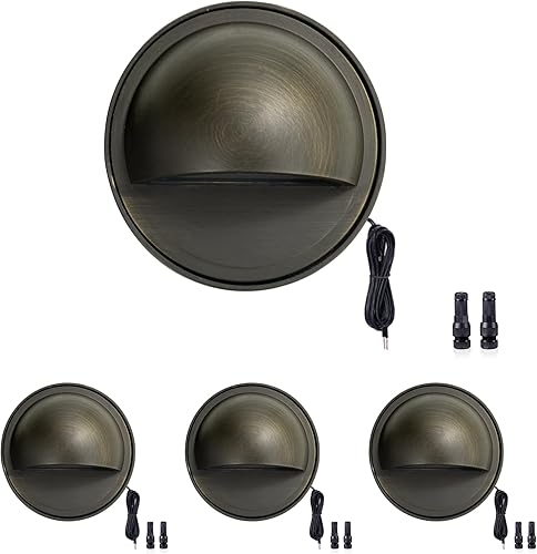 Gardenreet Luces LED de bajo voltaje, luces LED de latón macizo, 12 V, cableadas IP65, impermeables, iluminación redonda de bronce para valla de