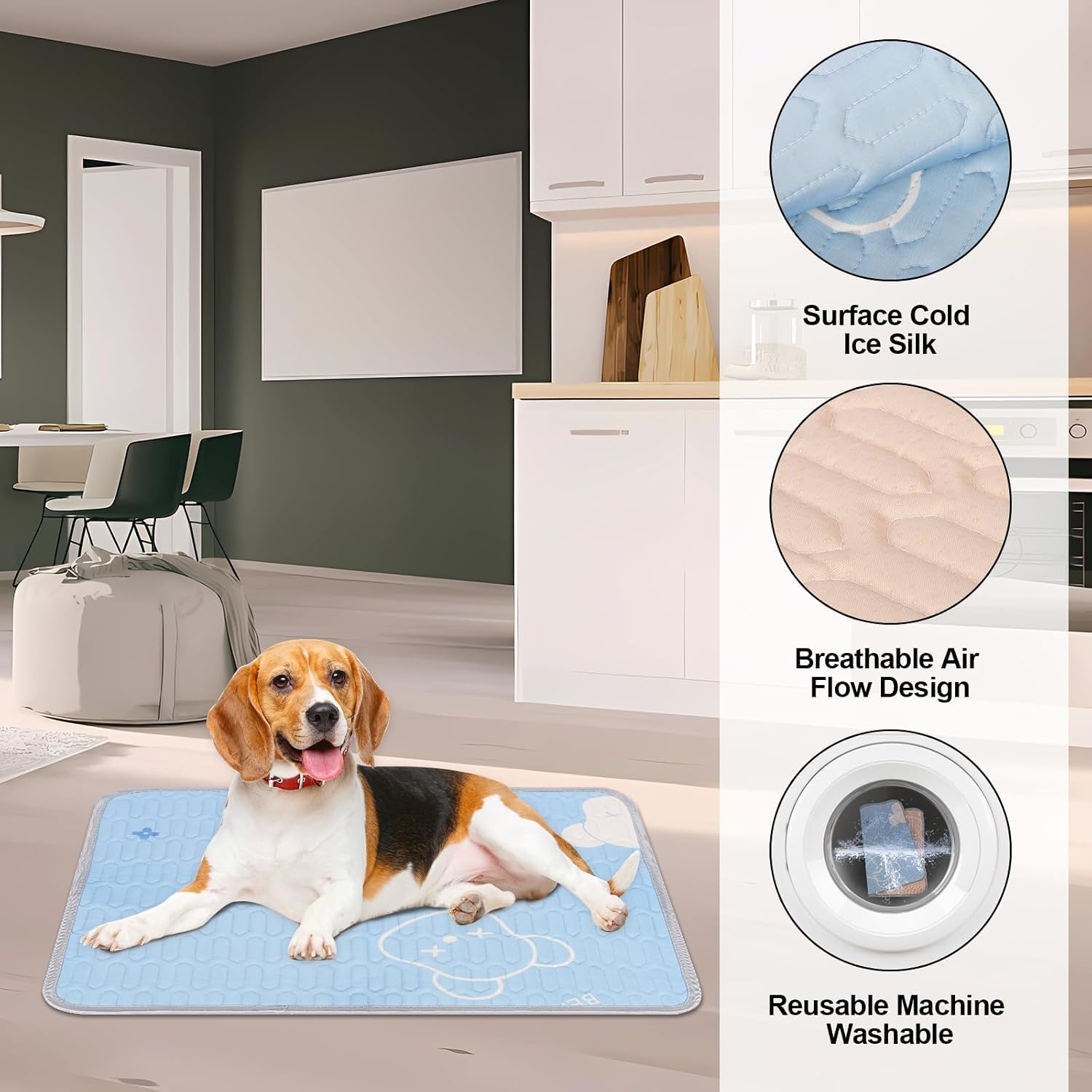 Kühlmatte für Hunde 90 x 70cm, Hundekühlmatte, Selbstkühlende Matte für Haustiere, Waschbare Kühlmatte für Haustiere (Blau)