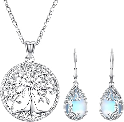 Odinstone Tree of Life Earrings Necklace 925 Sterling Silver Jewelry for Women