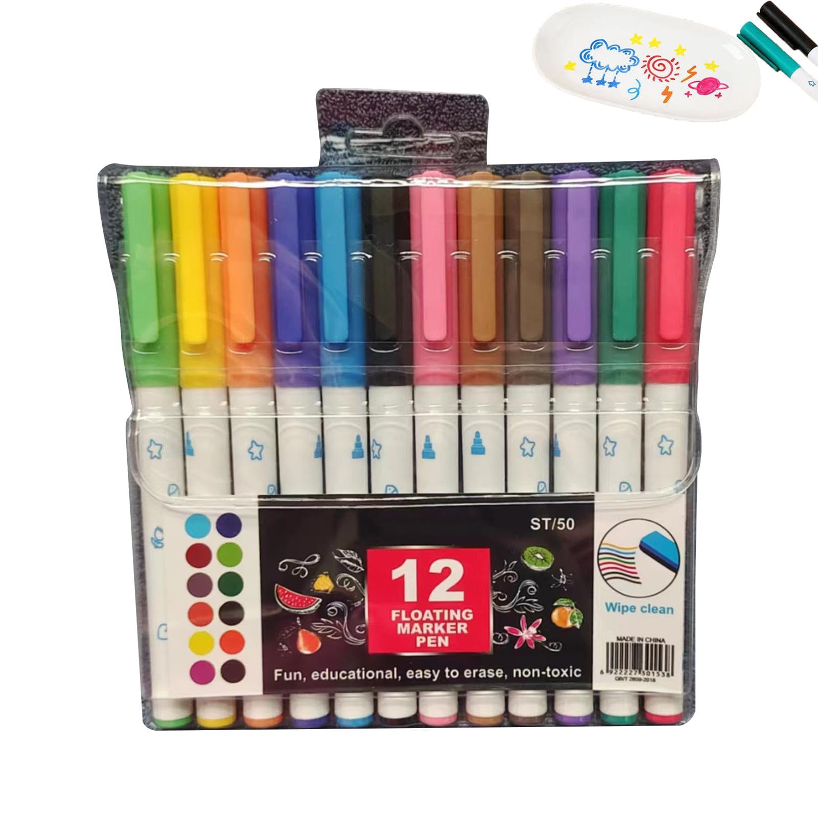 Pluma de pintura al agua, marcadores de pincel de acuarela,12X Rotuladores de Pizarra Blanca para Pintar para Niños - Marcadores de secado rápido a prueba de fugas, no irritantes, bolígrafos