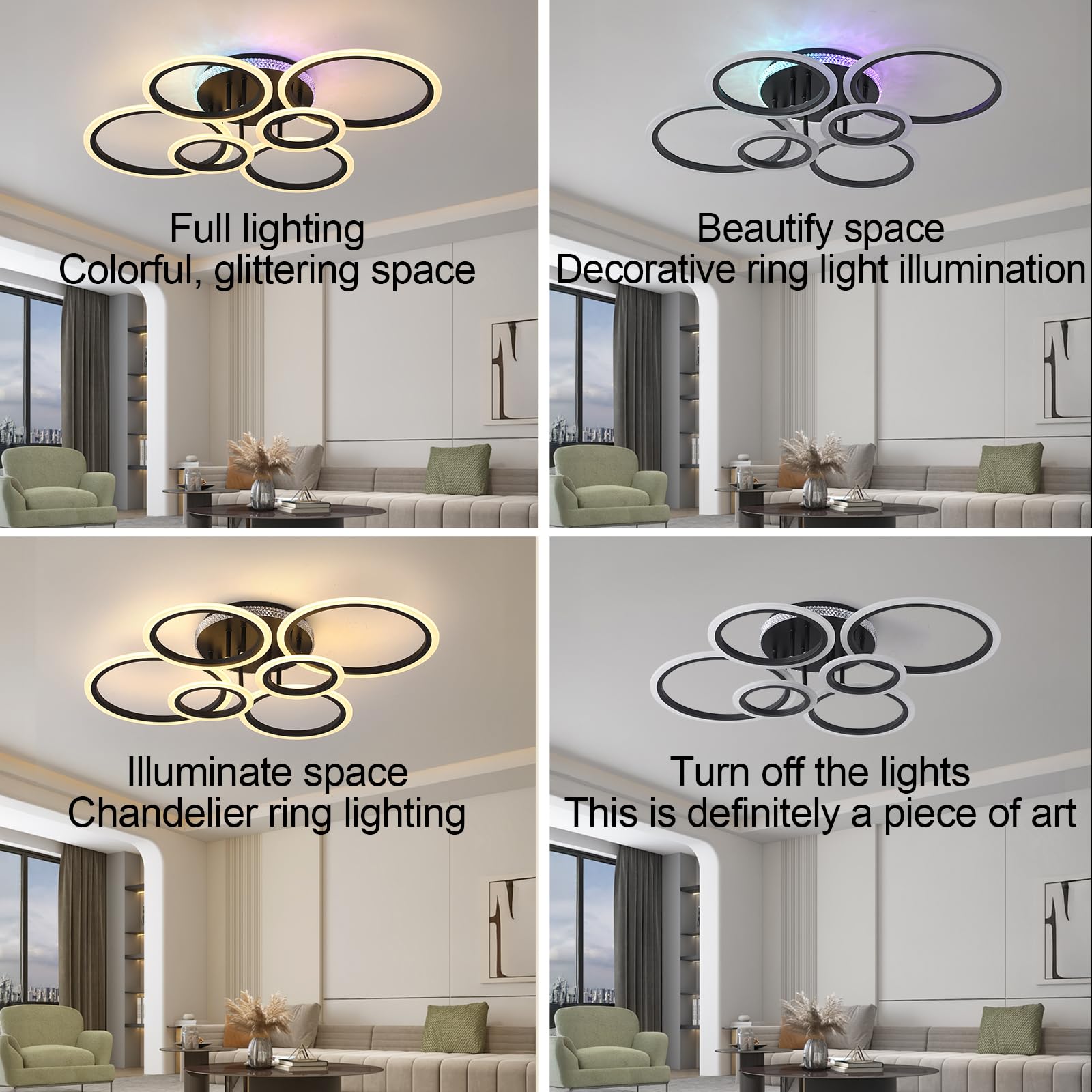 STCH Plafon LED Techo Regulable 80W, Lamparas de Techo Salon, Lampara Techo Dormitorio con Control Remoto Negro, Plafones de Techo Modernos, Iluminación Lámpara para Cocina Oficina Corredor Balcón