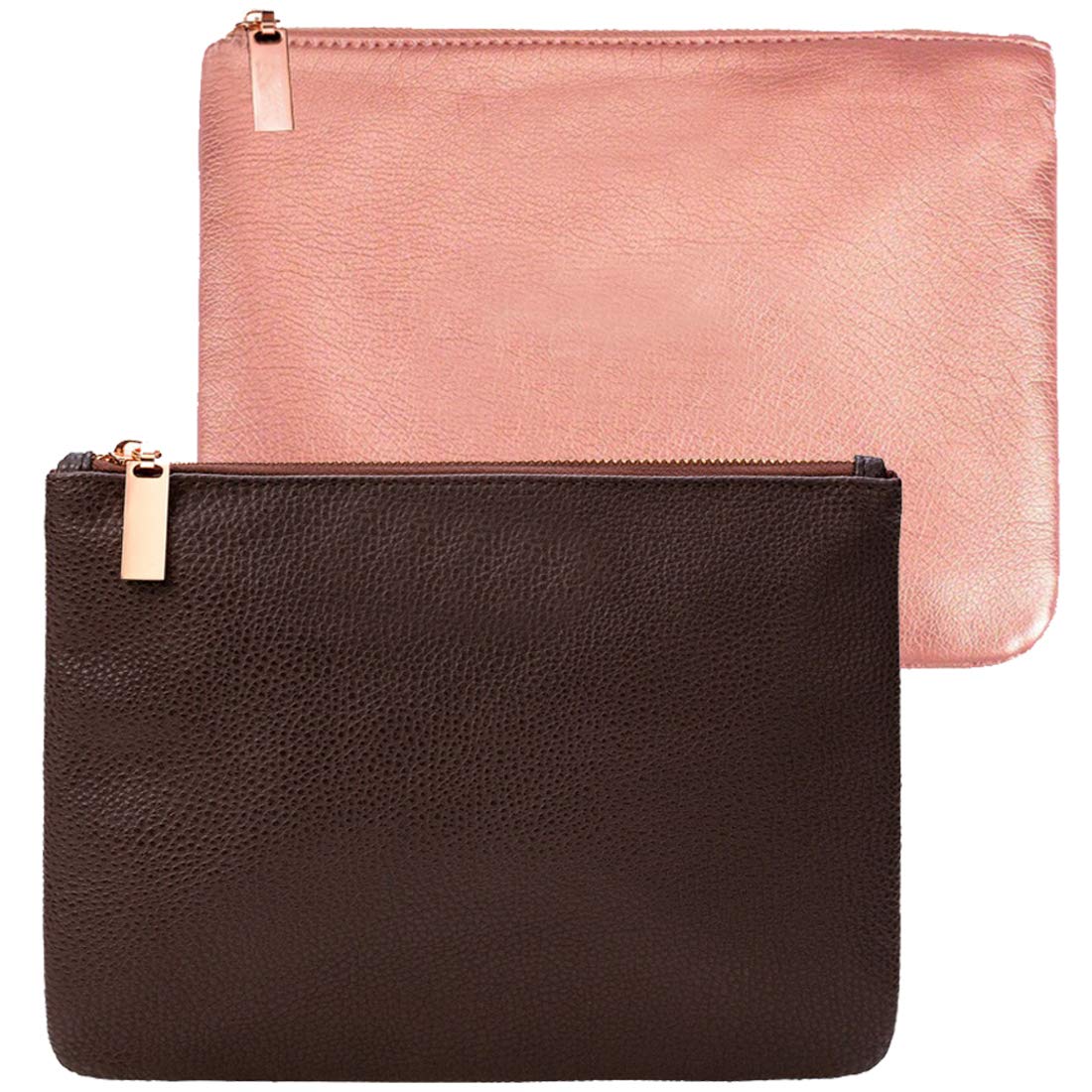 Makeup Bag for Purse, 2 Pcs Cosmetic Pouch PU Leather Travel Makeup Bag Purse Large Cosmetic Bags for Women Portable Brush Organizer Pouch 9x 6.8inch (PinkBrown)