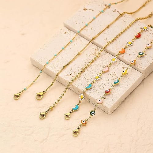 Miniatura 4 de Pulseras de oro para mujer, delicadas pulseras apilables chapadas en oro de 18 quilates para mujer, juego de pulseras de oro que no se deslustra,