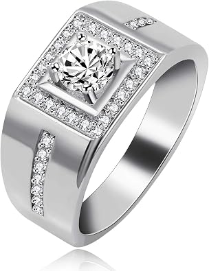 Uloveido 8mm Gold-Plated Mens Wedding Band Ring Comfit Fit Unique Square Design with Sparkling Round CZ Stone, Ideal for Engagement Anniversary or Special Occasions