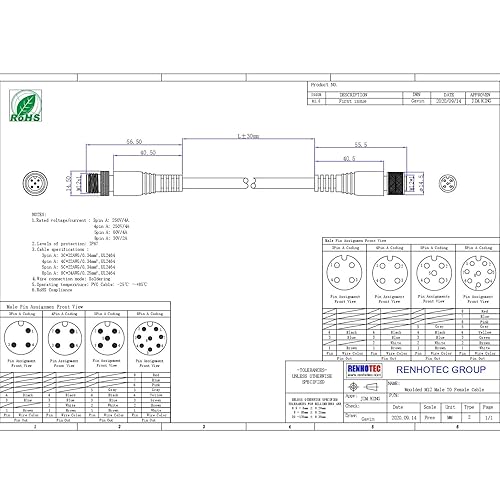 Miniatura 71 de Elecbee Conector M12 macho a doble hembra de doble extremo de cable hembra a macho M12 conector (A-Code 5 Pin recto 0.5M/1.6ft) A-Code 5 Pin