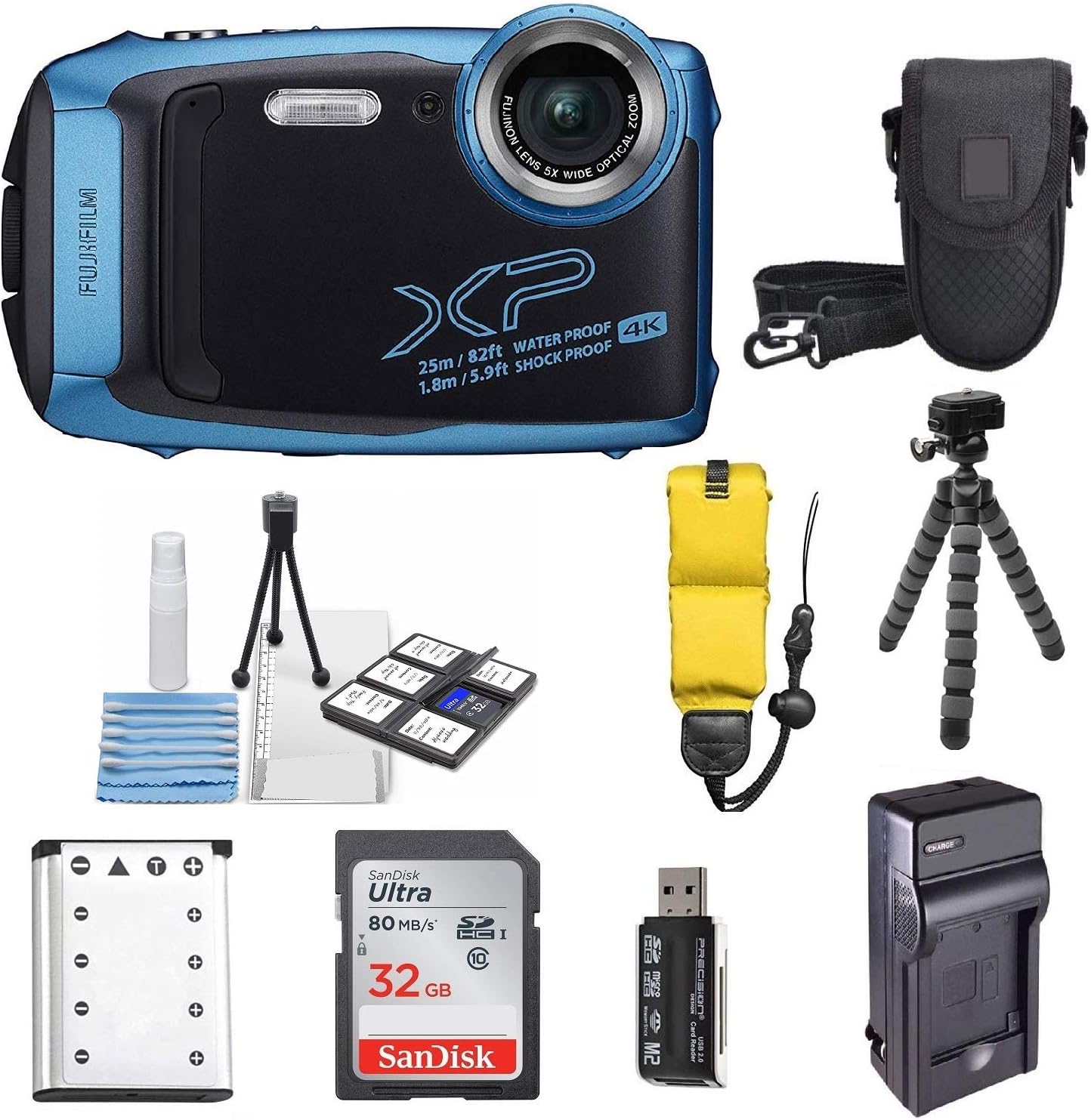 Fujifilm FinePix XP140 Shock & Waterproof Wi-Fi Digital Camera (Sky Blue) with 32GB Card + Battery + Charger + Case + Tripod +Ultimate Deals Kit