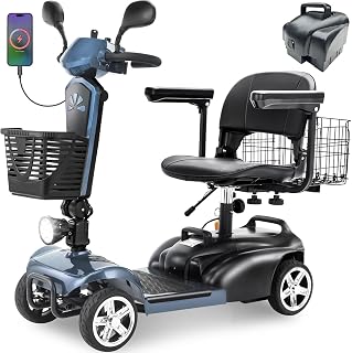 15/25/30/50Miles Eldryvon 4 Wheels Electric Mobility Scooter for Seniors, Dual Basket, 350W Powered Wheelchair with Rotating Seat, Foldable Motorized Scooter for Adult with USB Port, 300Lbs Capacity