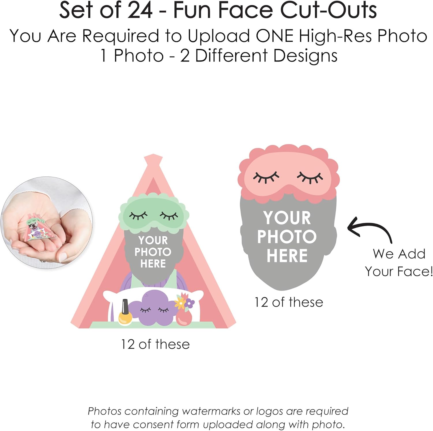 Big Dot of Happiness Custom Photo Pajama Slumber Party - Girls Sleepover Birthday Party DIY Shaped Fun Face Cut-Outs - 24 Count