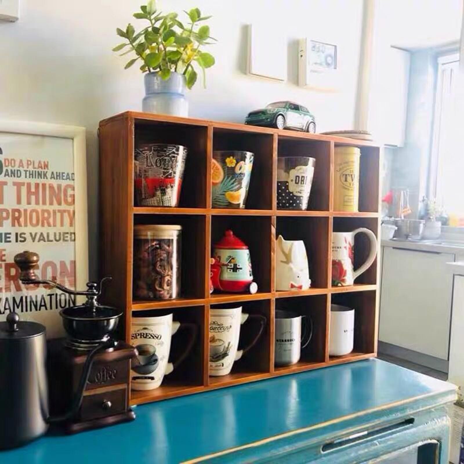 FOLOU - Scaffale per tazze, stile rustico, con 12 ganci per appendere tazze, tazze da caffè e utensili da cucina Confezione da 3, 12 ganci