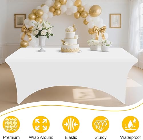 Miniatura 3 de Smiry Paquete de 2 manteles de elastano de 6 pies, elásticos ajustables, lavables y sin arrugas, rectangulares para mesa de patio, para exteriores,