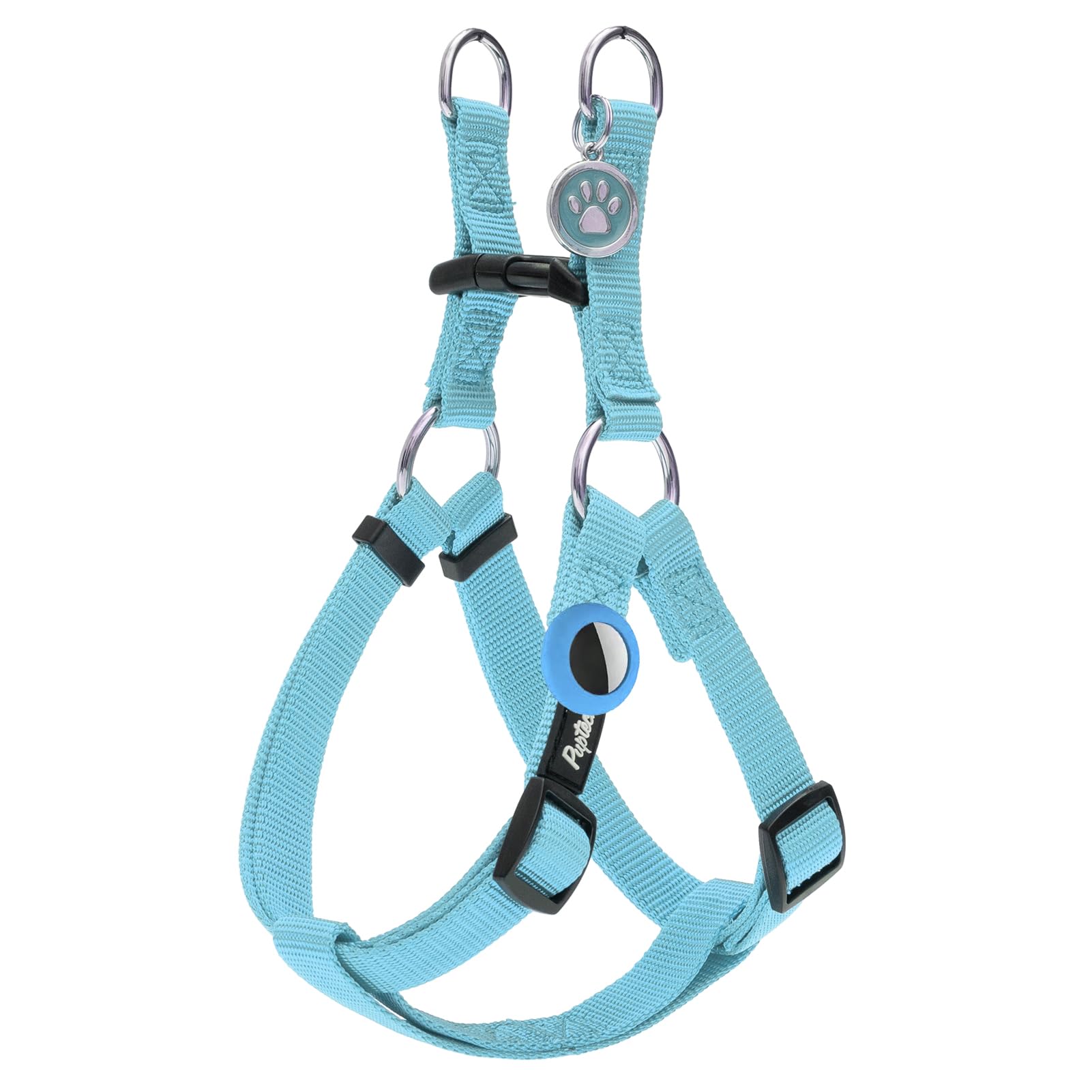 PUPTECK No Pull Dog Harness Soft Adjustable Basic Nylon Step in Puppy Vest Outdoor Walking with ID Tag and A-ir Tag Case, Sky Blue, M