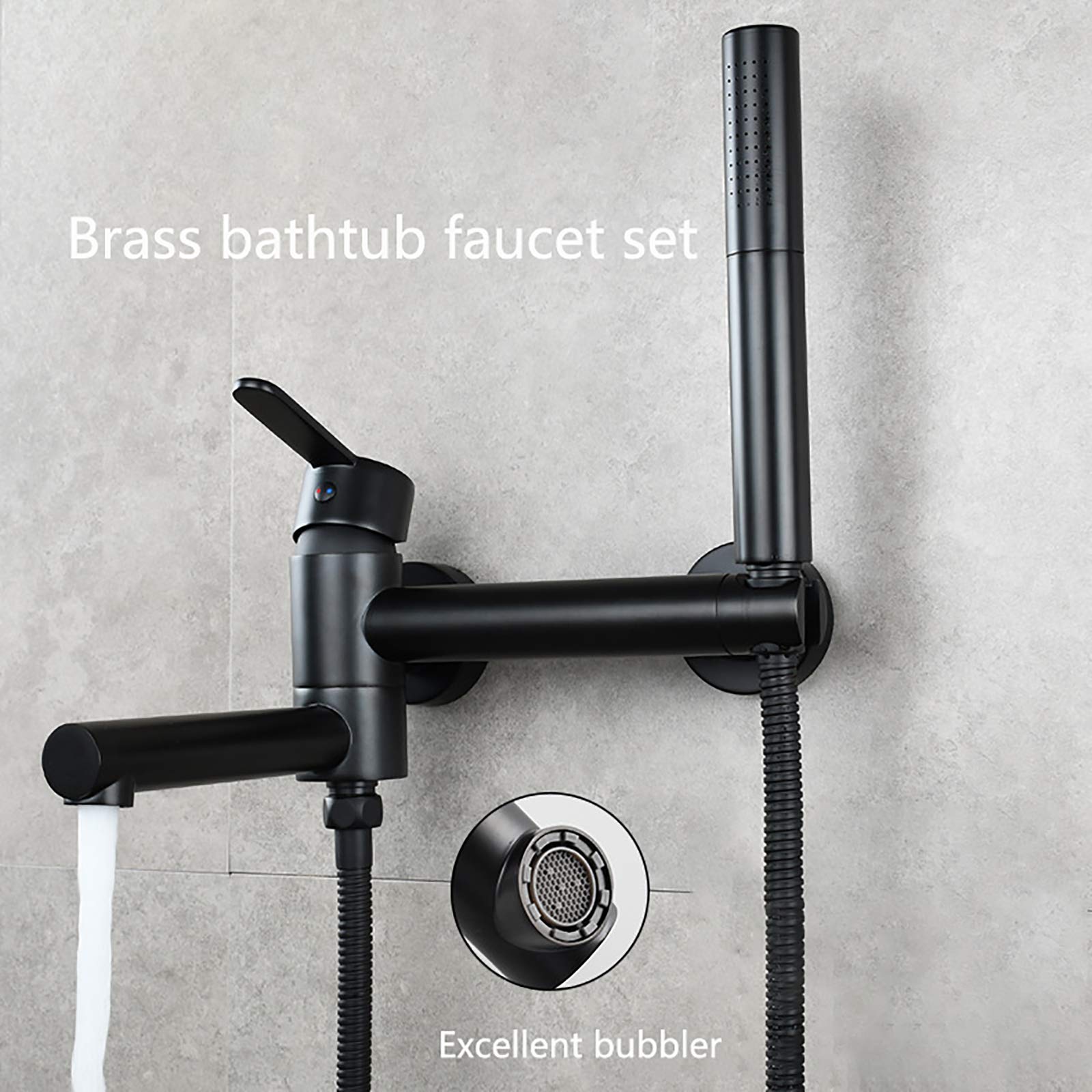 Rubinetto per Vasca, Rubinetto per Vasca con doccetta a 2 modalità, Rubinetto Girevole per Vasca, Miscelatore per Vasca a Parete, Maniglia Singola in Ottone con Acqua Calda e Fredda, Nero