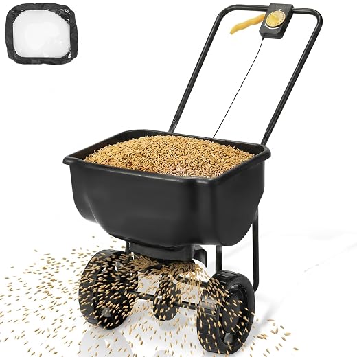 Outvita Fertilizer Spreader, 70 LBS, All Season Broadcast Spreader, Black
