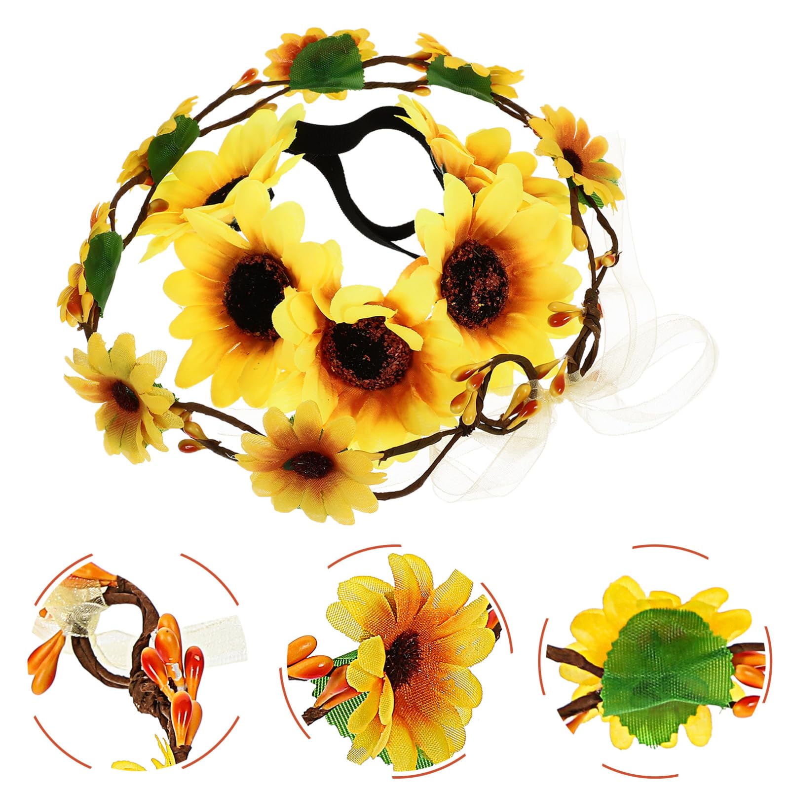Beavorty Bandeau à Cheveux Tournesol 2pcs Ruban Réglable et Design Élastique en Tissu et Nylon pour Demoiselle D'honneur Mariage Plage