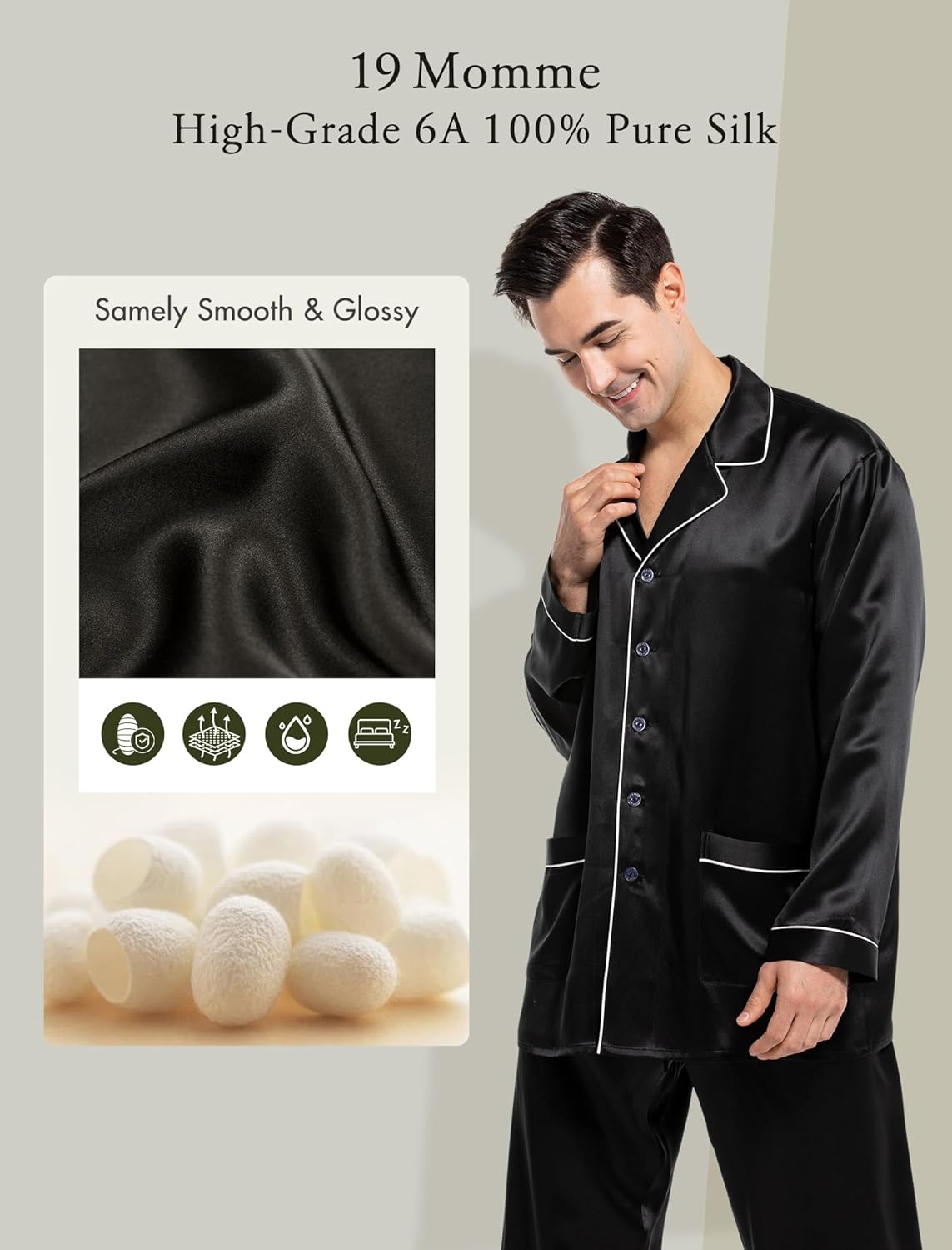 COLD POSH 100% 19MM Mulberry Silk Pajamas for Men Soft Lightweight Mens Silk Pajama Set for Valentines Pjs - Image 5