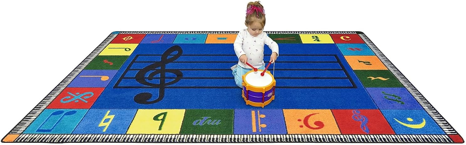 Joy Carpets Kid Essentials Music and Special Needs Elementary Note Worthy Rug, Multicolored, 5'4" x 7'8"