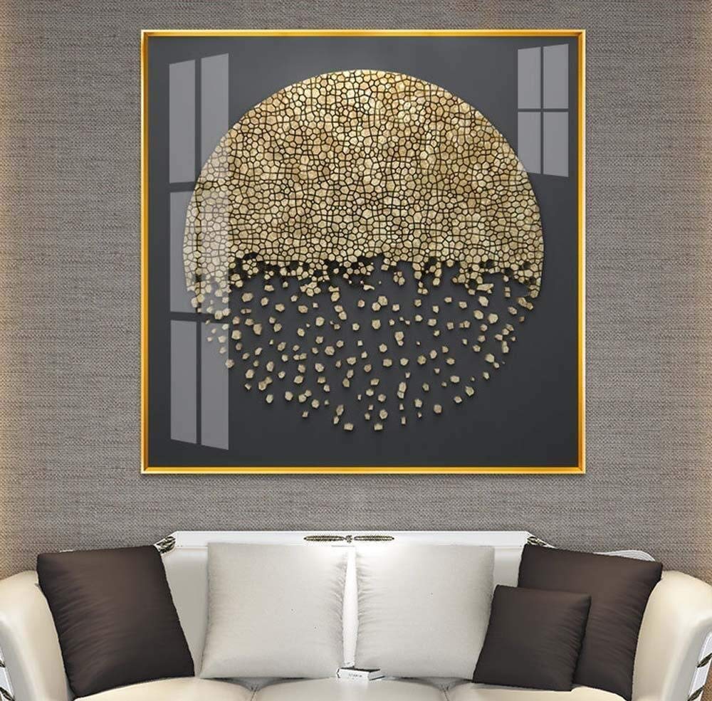ZD-DZ Gold Stone Words Light Aluminum Alloy Frame Crystal Porcelain Painting Living Room Decoration Painting Modern Model House Mural Square Entrance Hotel Office Art Painting 40 * 40cm, 50 * 50cm, 6