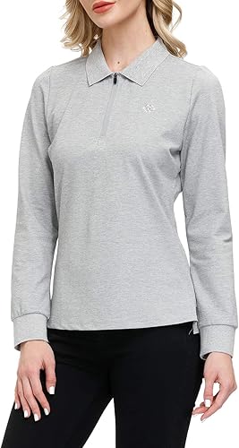 Miniatura 10 de JINSHI Camisa polo de golf para mujer manga larga con cremallera deportiva de secado rápido atlética casual para tenis ajuste ajustado
