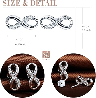 MicLee Orecchini Donna A Perno Infinito Con Zirconi - Argento 925 - Disponibili In Argento, Oro Rosa O Oro - 1,4 X 0,7 Cm