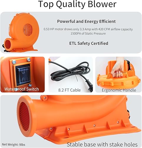 Miniatura 5 de Baralir Casa de rebote 7 en 1 para niños de 3 a 10 años, castillo hinchable con tobogán largo, piscina para niños (pozo de pelota), portería de