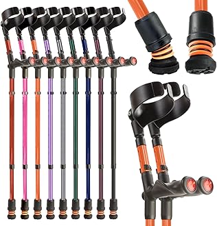 Flexyfoot Shock Absorbing Comfy Grip Double Adjustable Crutches - Improves Safety, Improves Grip, Reduces Shocks & Jarring – Pair - Orange