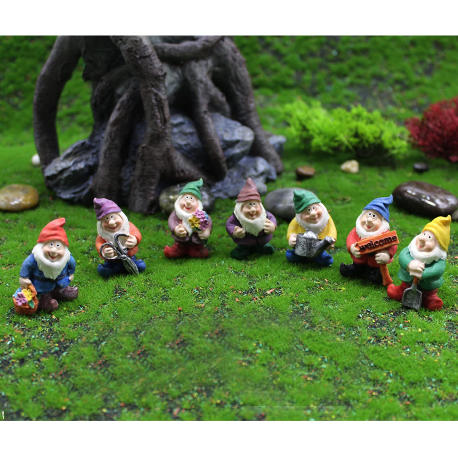Soulnioi Garden Statue Cute 7 Elves Resin Ornaments Bonsai Decoration Dwarf Miniature Figurines and Crystal Gravel 50g - Image 3