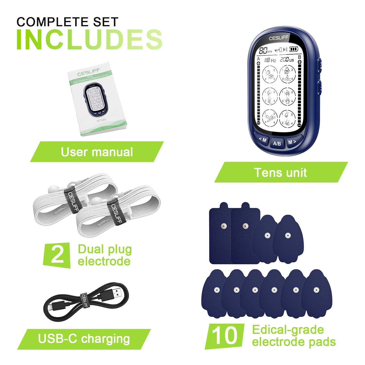 CESLIFF Dual Channel TENS EMS Unit Large Screen 24 Modes 36 Levels Intensity Muscle Stimulator, Rechargeable Electric Pulse Massager TENS Machine for Lower Back Neck Shoulder Pain Relief with 10 Pads — Amazon image 6