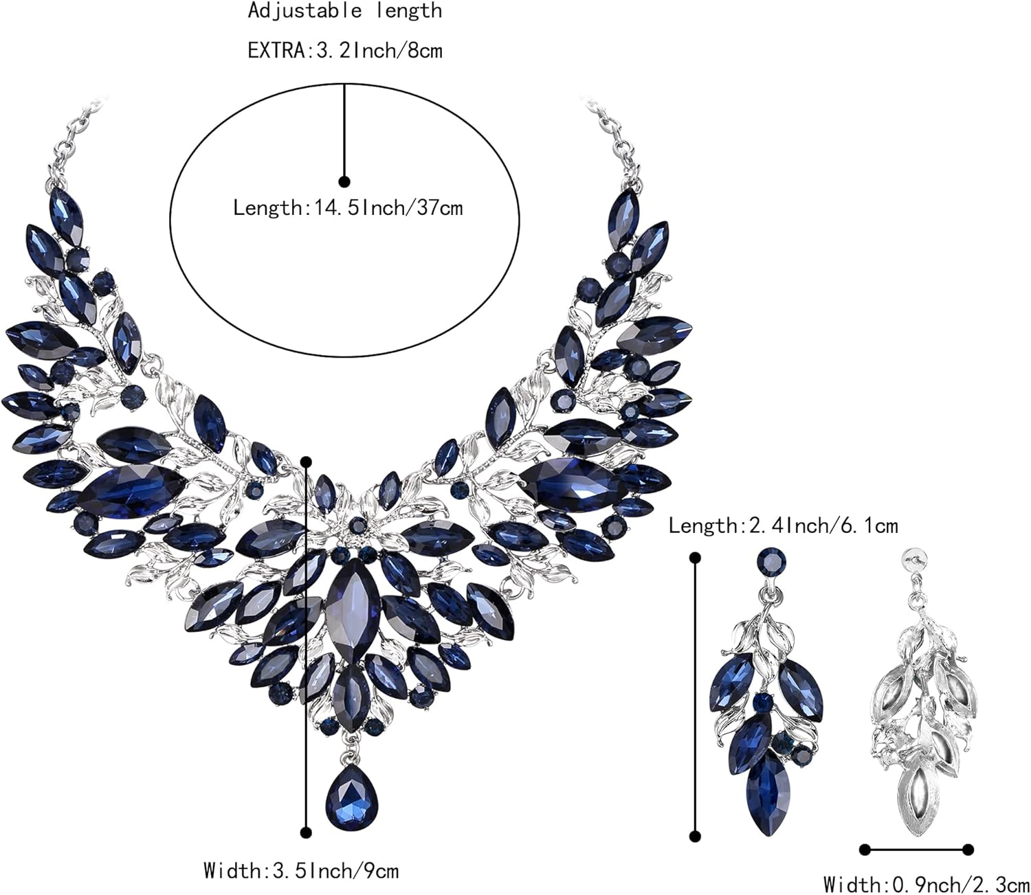 BriLove Wedding Bridal Crystal Rhinestones Marquise Cluster Statement Necklace Dangle Earrings Jewelry Set for Women - Image 4