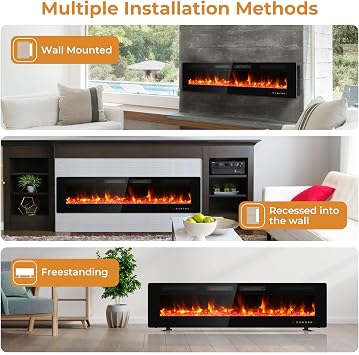 Quiniver 72 Slim Electric Fire Freestanding Wall Mount Fireplace Heater | Dual heating modes, adjustable 3D flame visuals, remote & touch control, 8H timer, cool touch glass, overheat cut-off, UKCACE