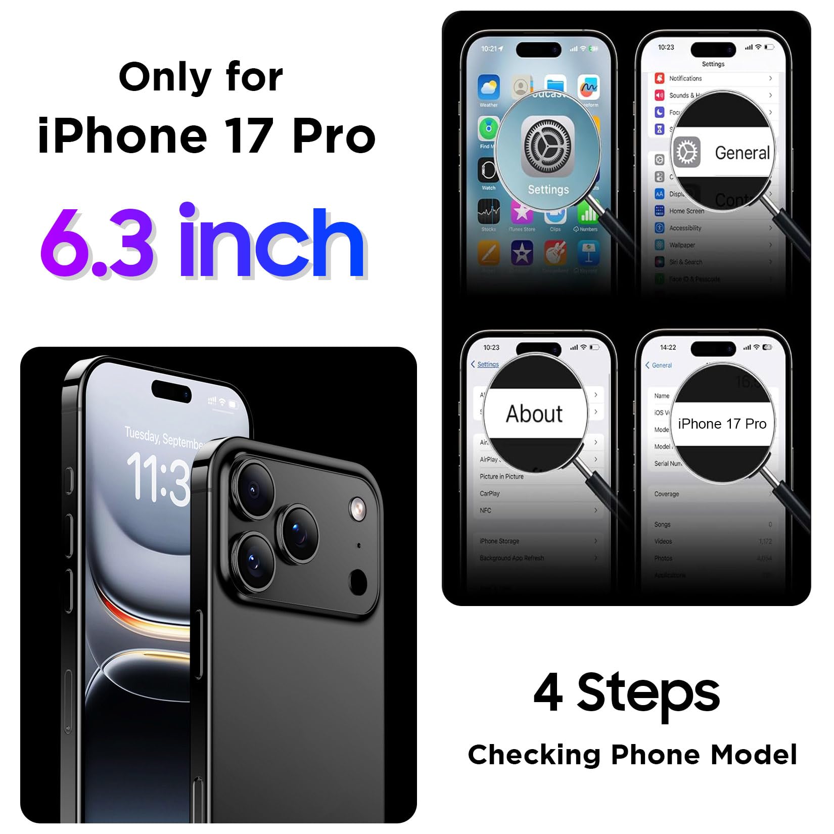 Funda Compatible con iPhone 17 Pro, protección Impermeable de Pantalla incorporada y cámara, IP68, protección subacuática, Cuerpo Completo, 17 m, Militar, Techo de caída, Funda de teléfono a