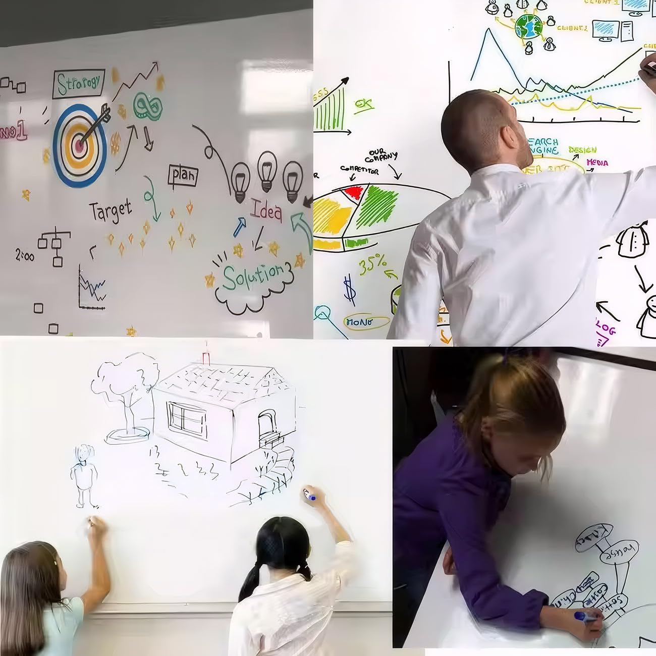 infactory Magnet Pinnwand: 4er-Set Magn. Whiteboard-Folie, selbstklebend, 4 Marker, 150 x 100 cm (Whiteboard Folie magnetisch, Magnetfolie)