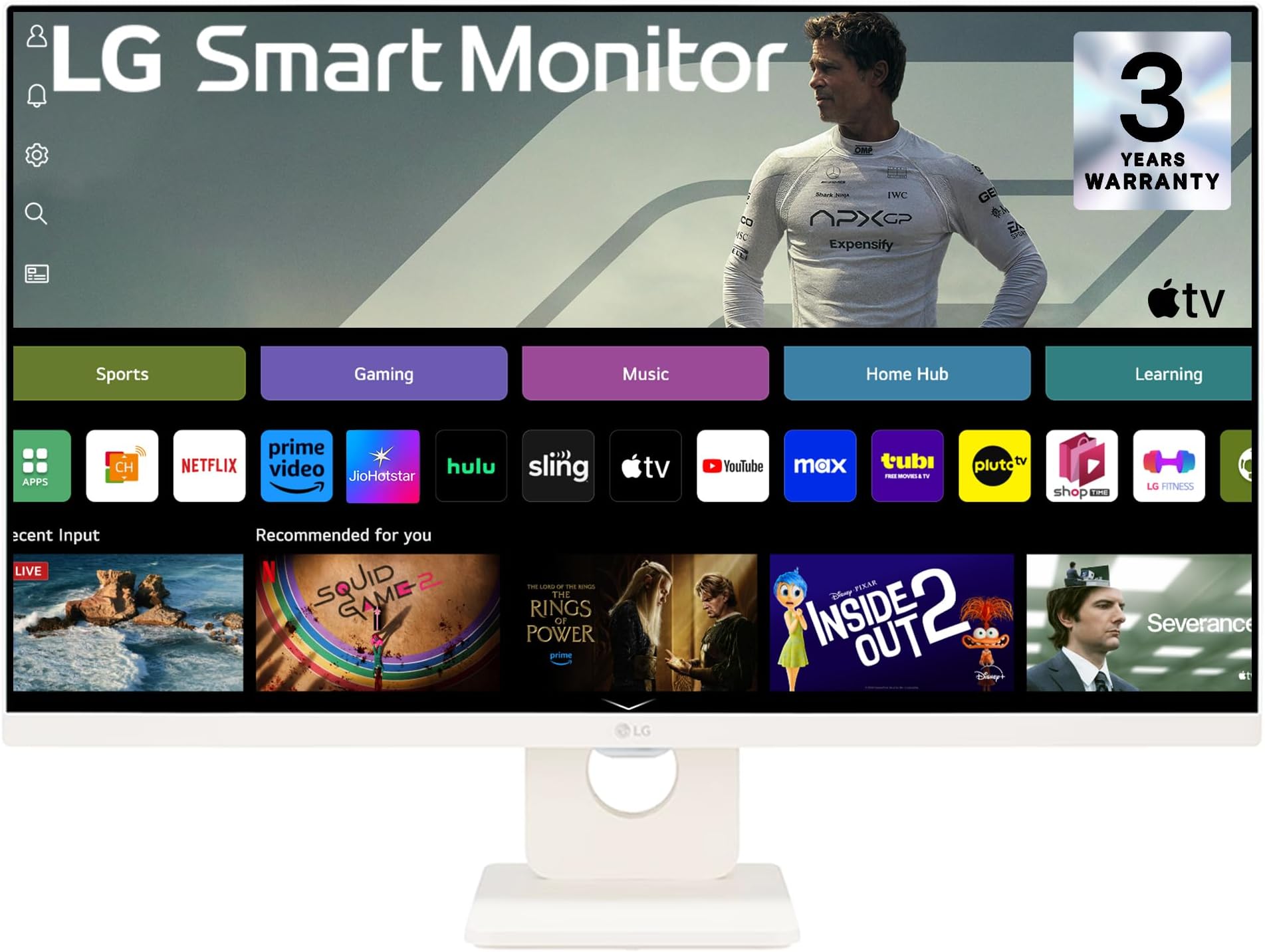 LG Smart Monitor 80cm (32 in) w/webOS Platform for Smart TV Experience, FHD 1920x1080, IPS, HDR10, Bluetooth, Screen Mirroring, Built-in Channels, ThinQ, 5Wx2 Speakers, HDMIx2, USB, 32SR50F, White