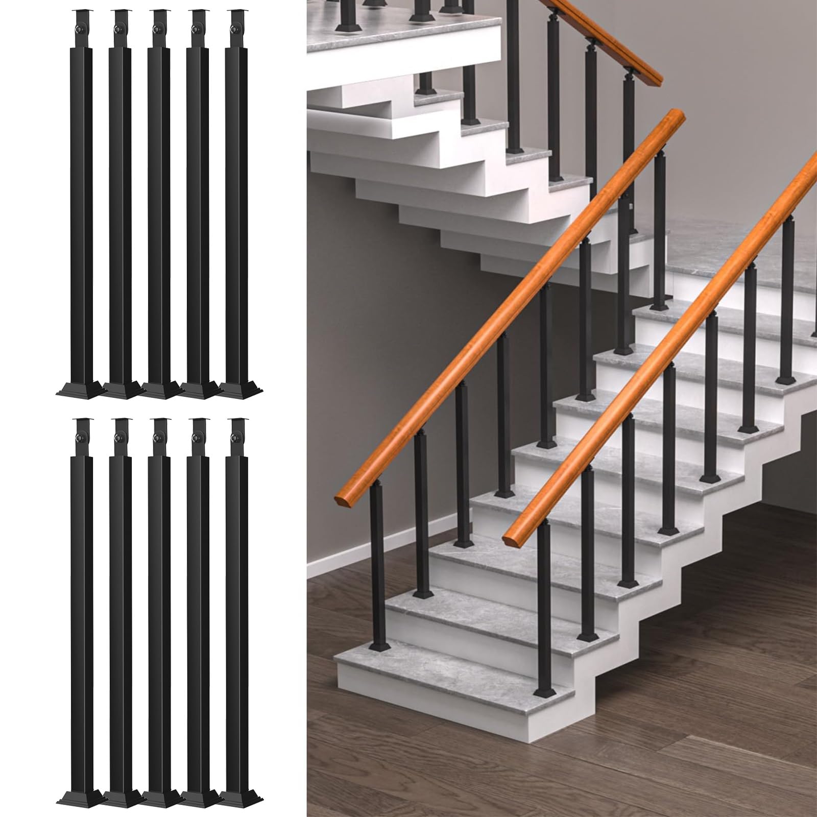 Balustres de terrasse en fer forgé noir de 60 cm pour rampe d'escalier extérieur, lot de 10