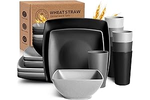 Teivio 32-Piece RV Plates, Cups, and Bowls Set: Unbreakable Square Dinnerware for 8