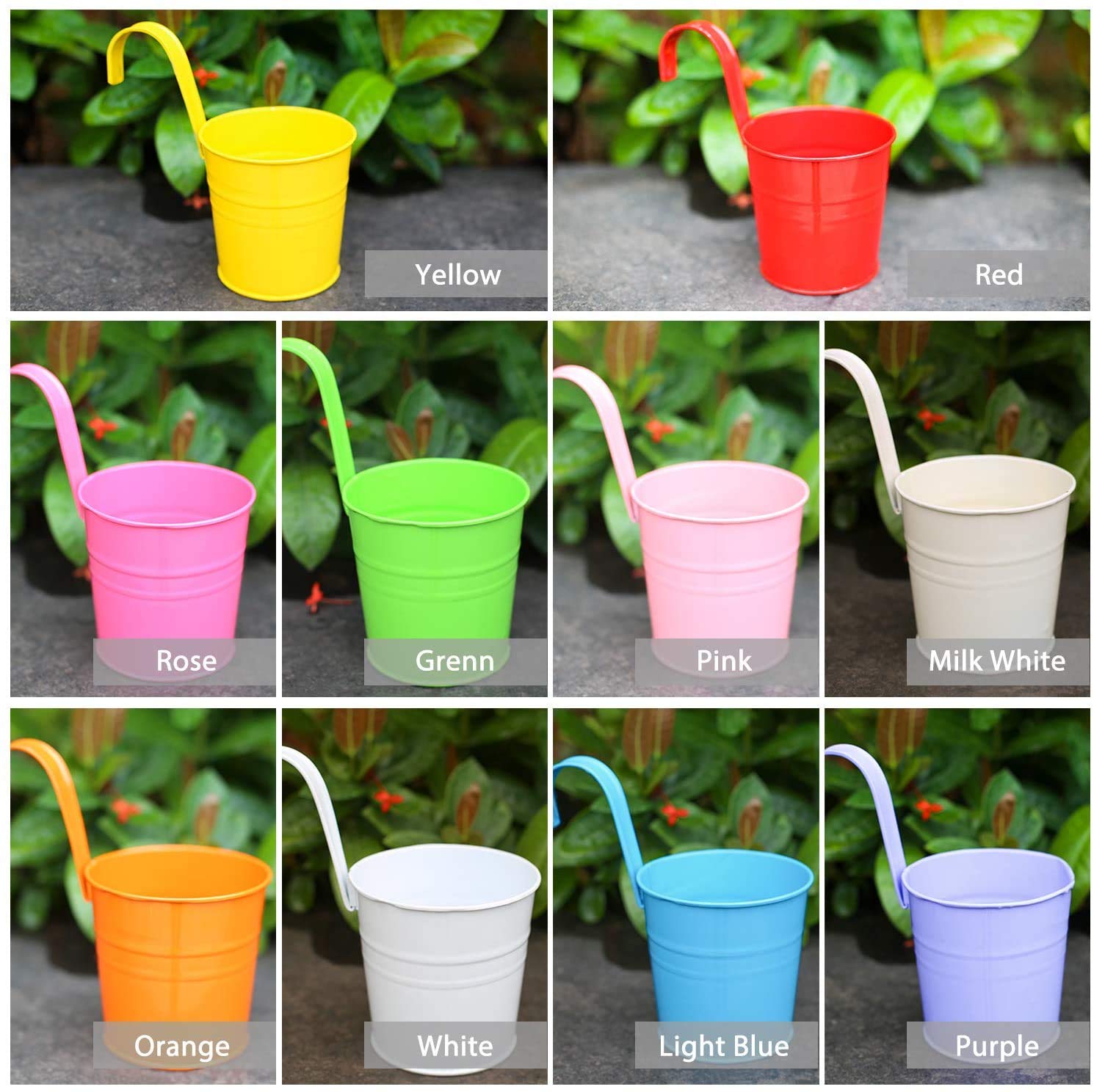 10 Pots De Fleurs Suspendus KAHEIGN Métal 10cm - 10 Couleurs Vives | Balcon Jardin Déco