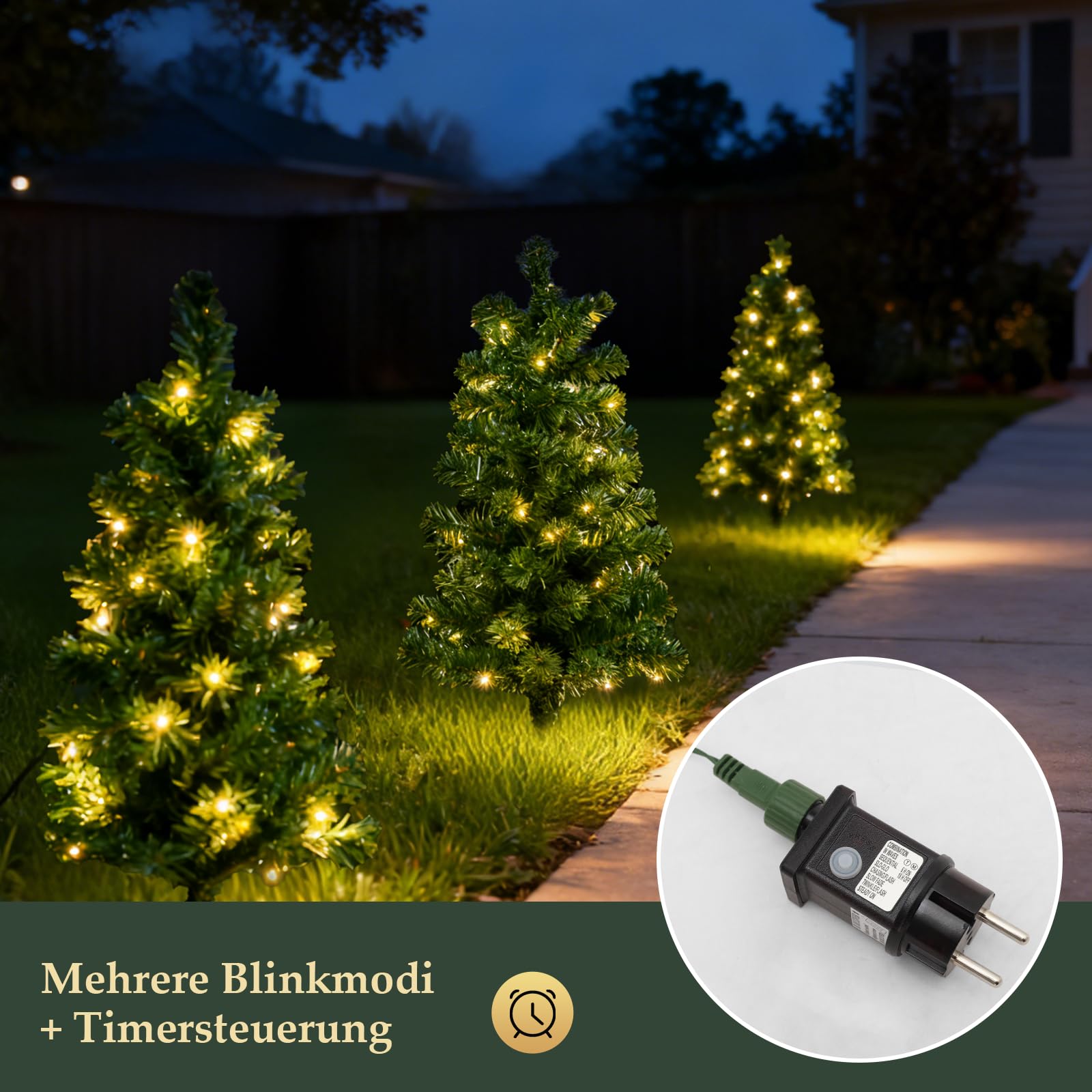 SALCAR 3er-Set Künstlicher Weihnachtsbaum 60 cm mit Beleuchtung – PVC Tannenzweige mit Erdspieß, ideal für Außenbereich und Gartendeko