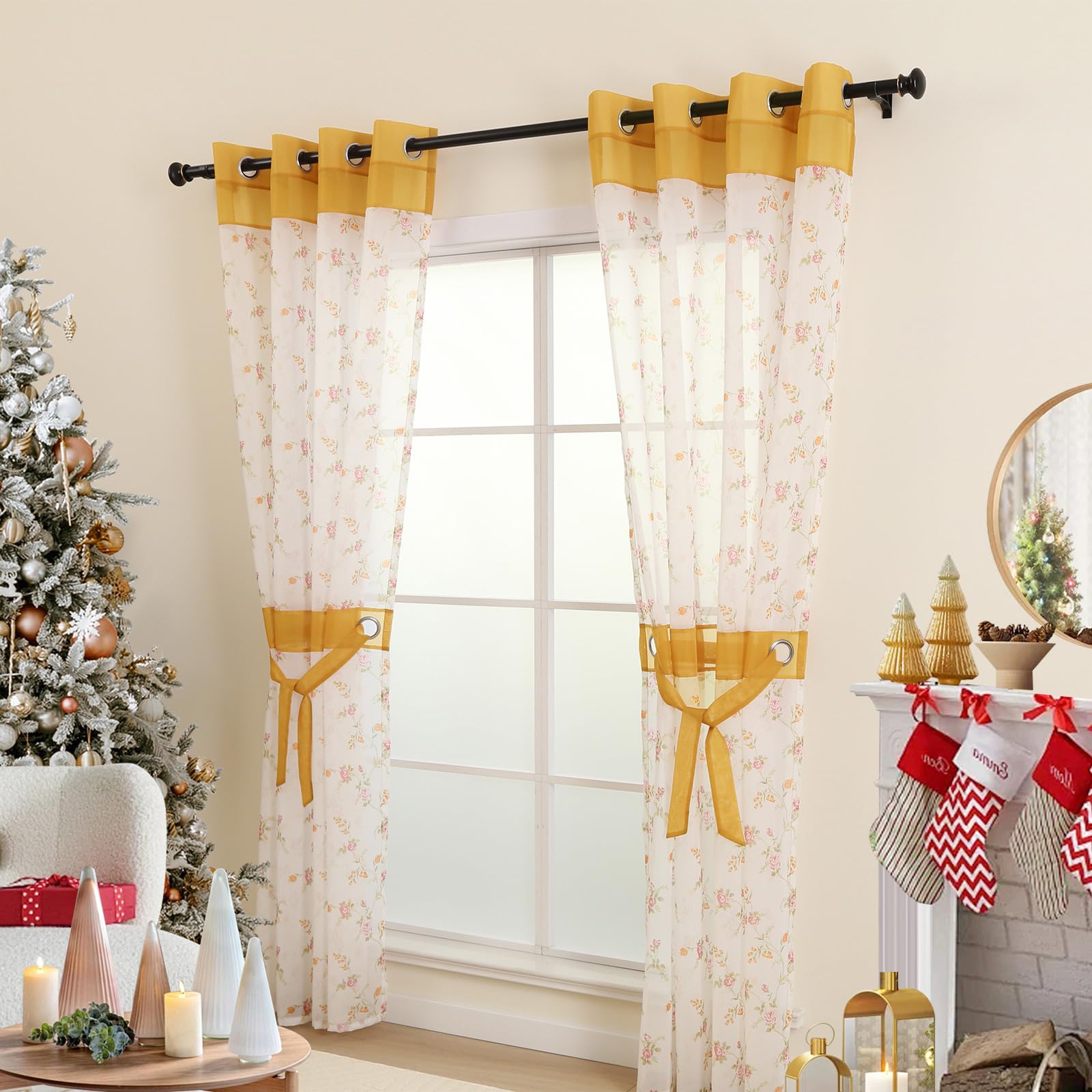 L.Z.E Floral Sheer Curtains for Living Room 96 Inches Drop 2 Panels Set - Image 2