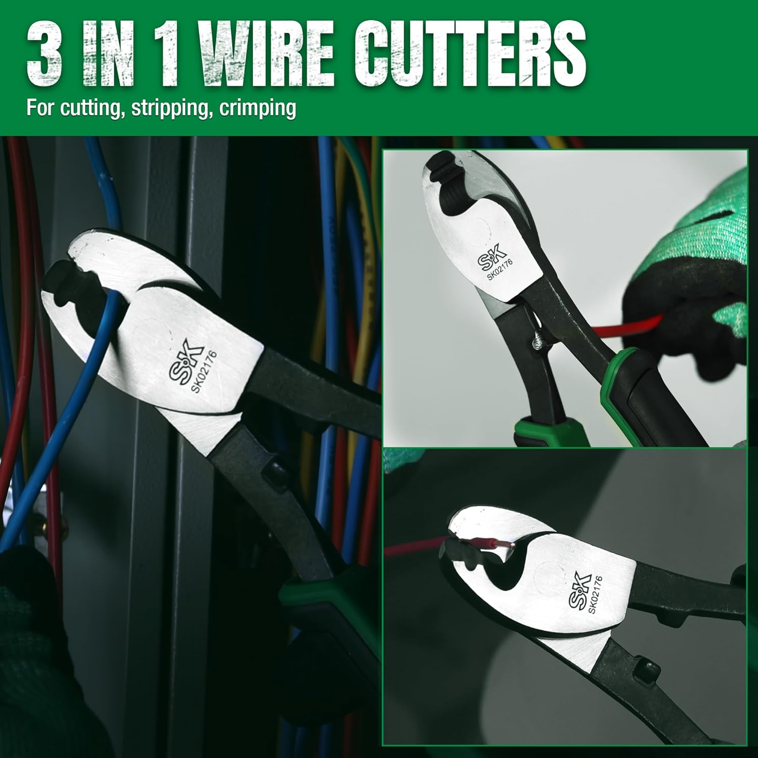 SK 8-Inch Cable Cutter, High Leverage Wire Cutter for Cutting, Stripping and Crimping, Heavy-Duty Cable Cutting Pliers for Aluminum, Copper, Wire, and Communications Cable