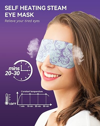 Miniatura 2 de Paquete de 30 mascarillas de ojos de vapor de lavanda, máscara de ojos calentada para ojeras e hinchazón, máscara de ojos cálida para ojos secos,