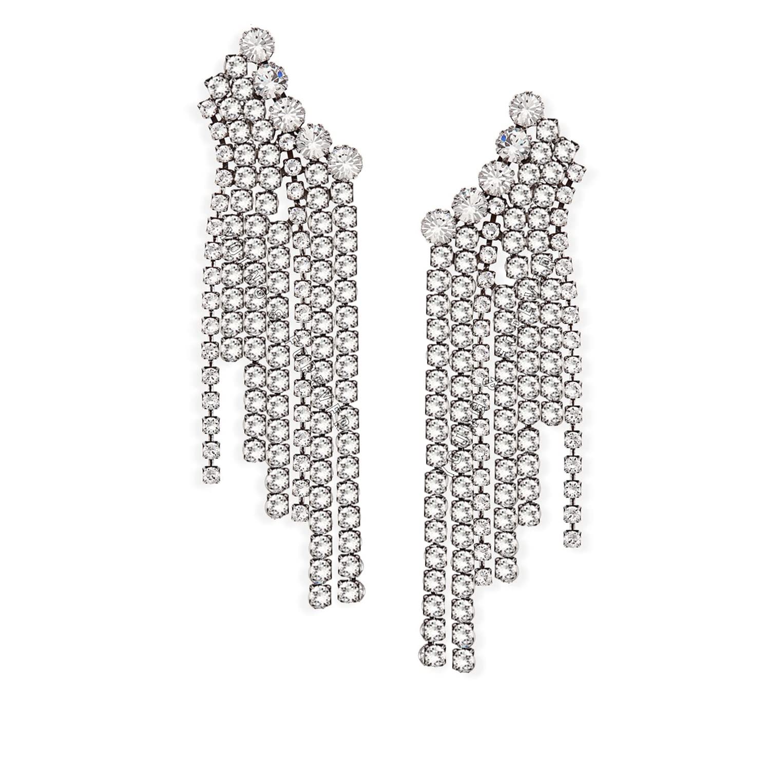 Young & ForeverGift Crystal Long Tassel Earrings for Women Cubic Zirconia Crystal Statement Dangle Earrings for Girls Hypoallergenic and Safe for Sensitive Ears