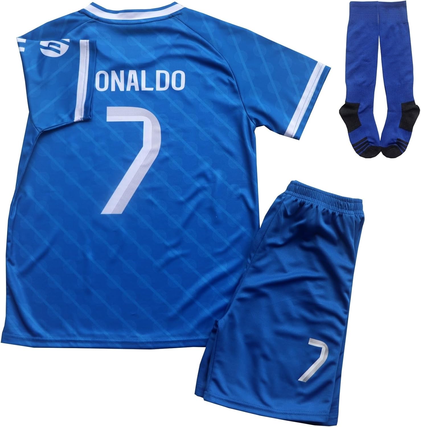 Pitch and Trek Ronaldo #7 Third 25/26 Kids Soccer Jersey Shirts Football Futbol Socks Gift Set Youth Sizes,