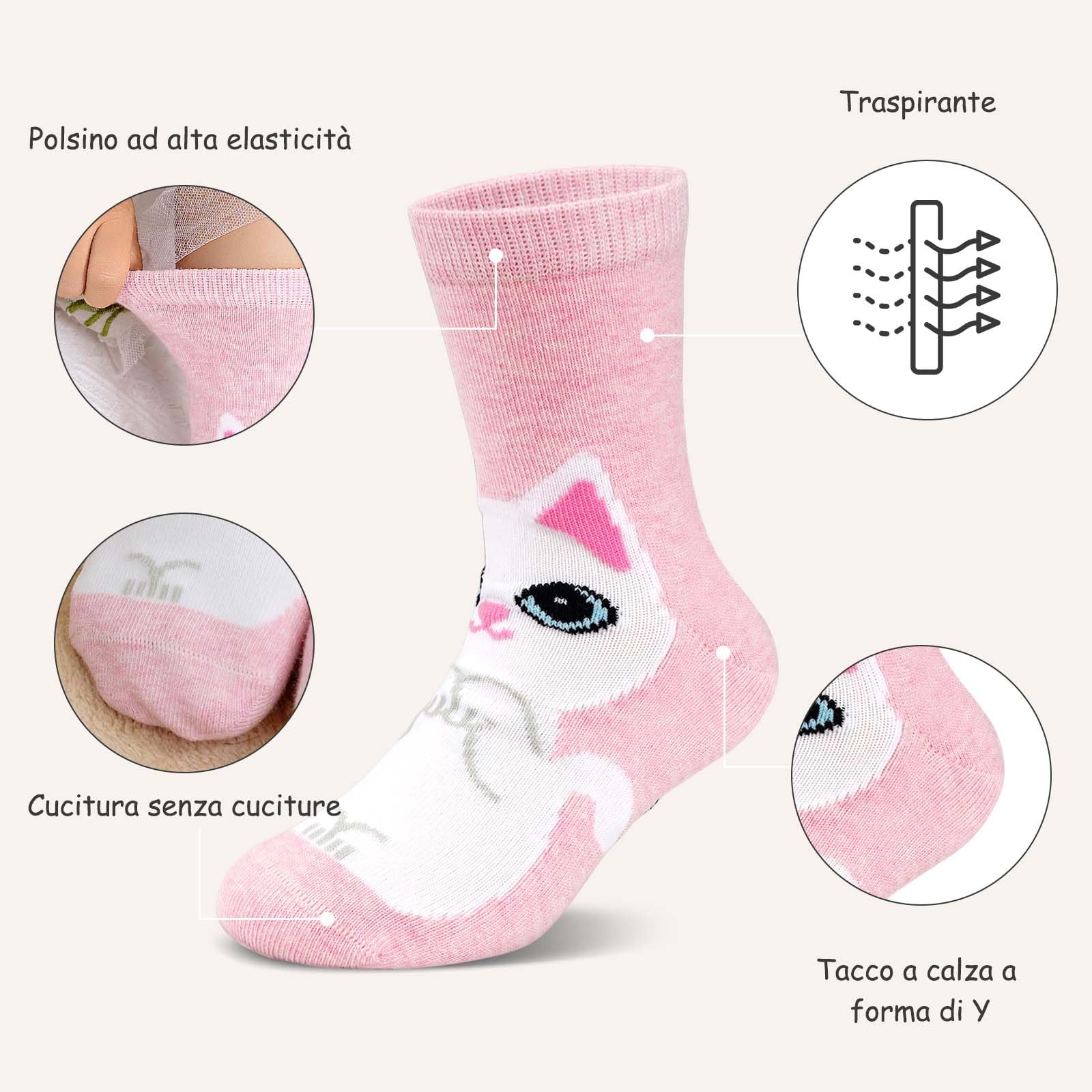 LOFIR Calzini Divertenti in Cotone per Bambina: Calze Bambina Calzini Bimba Motivo Animali 5 paia