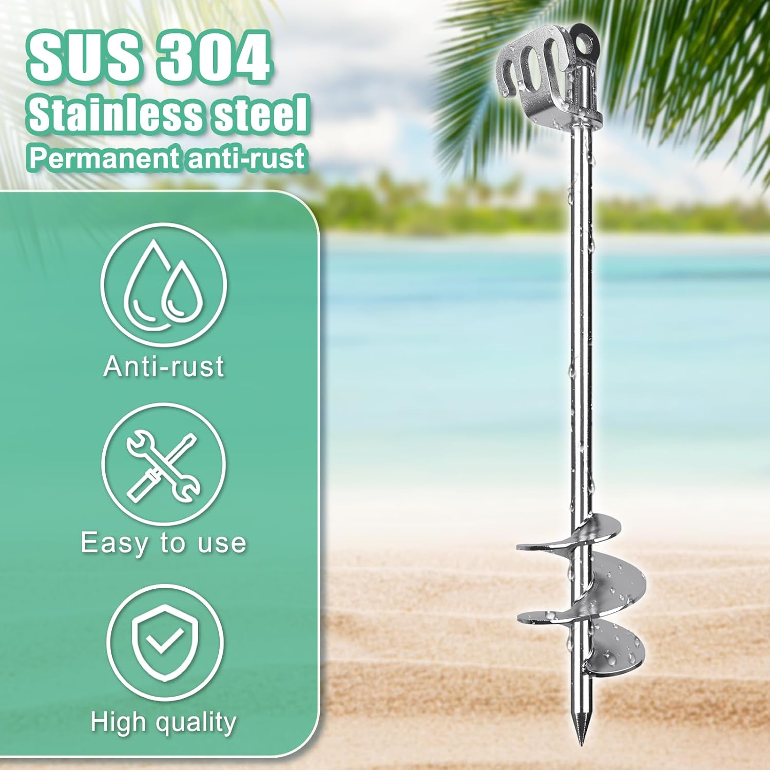 Dolibest 304 Stainless Steel Boat Sand Anchor, 17" Fully Welded Screw-in Sand Anchor with T-Handle for Motorboats, Kayaks, Canoes, Portable Beach Anchor for Shallow/Deep Waters w/Storage Bag