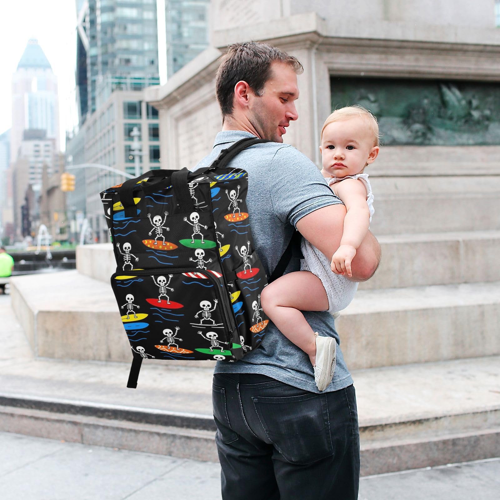 Baby Girl Borsa per pannolini per mamma scheletri surf Halloween