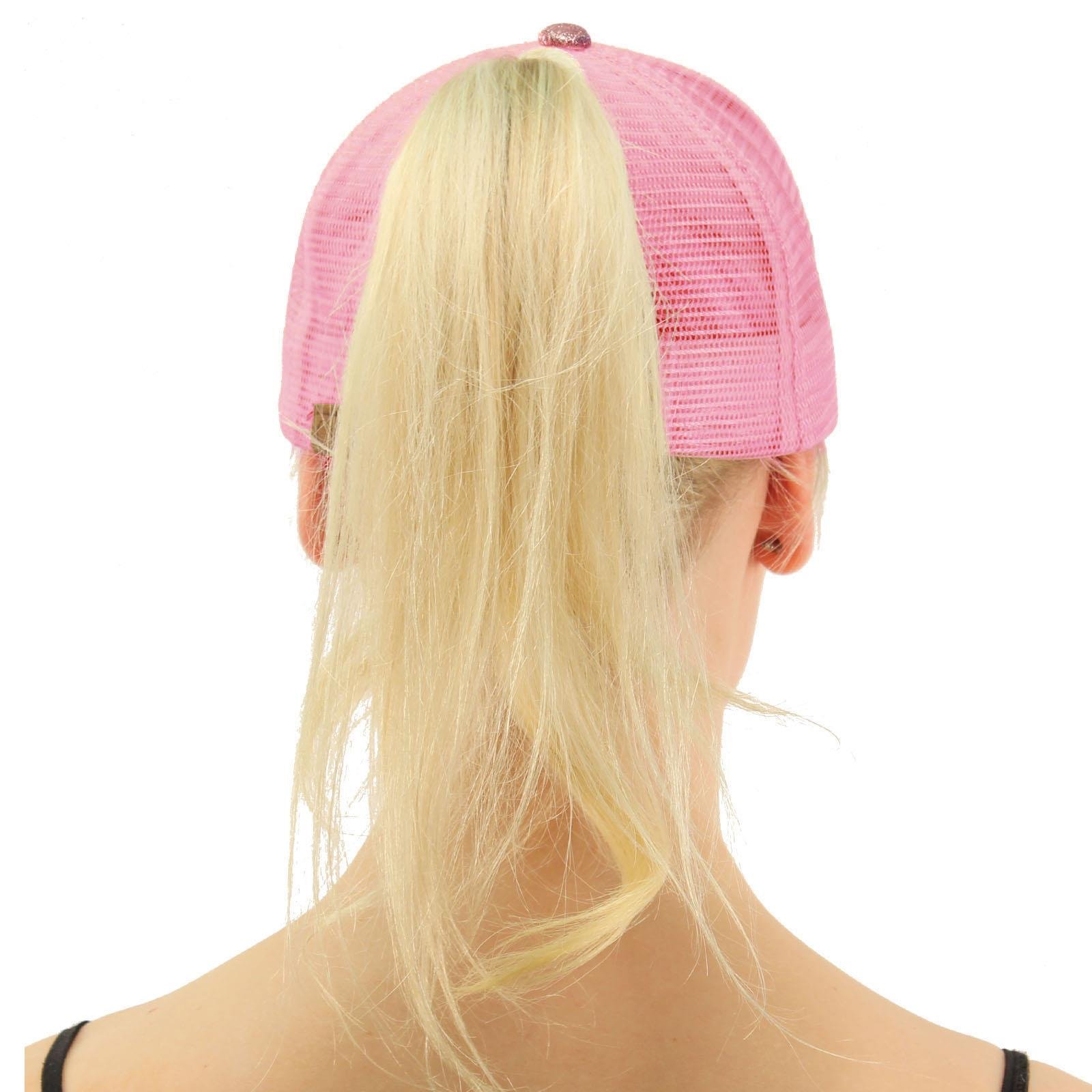 C.C Ponytail Messy Buns Trucker Ponycaps Plain Baseball Visor Cap Dad Hat Glitter Pink