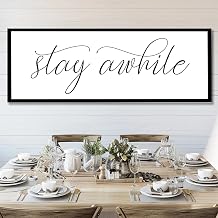 Rutiyoka Stay Awhile Sign Framed Farmhouse Dining Room Wall Decor Large 42"15" Wood Kitchen Wall Art Black
