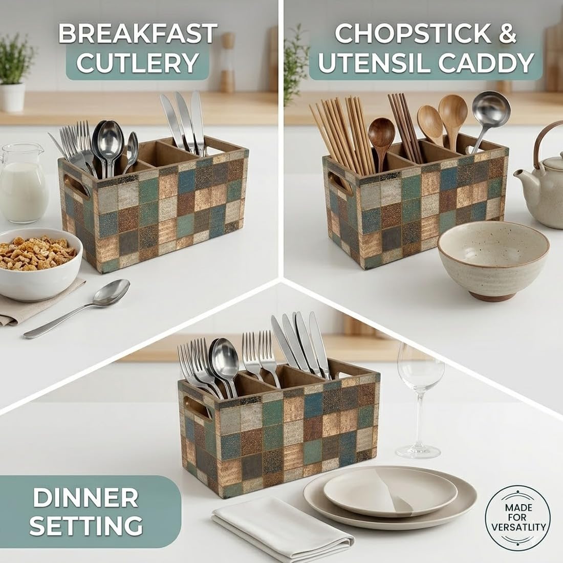 Handcrafted Cutlery Holder - 3 Compartments -6