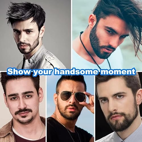 Miniatura 7 de Barba falsa de cabello 100 % humano, barba facial negra, cabello humano realista, cabello facial atado a mano, encaje invisible, bigote falso para