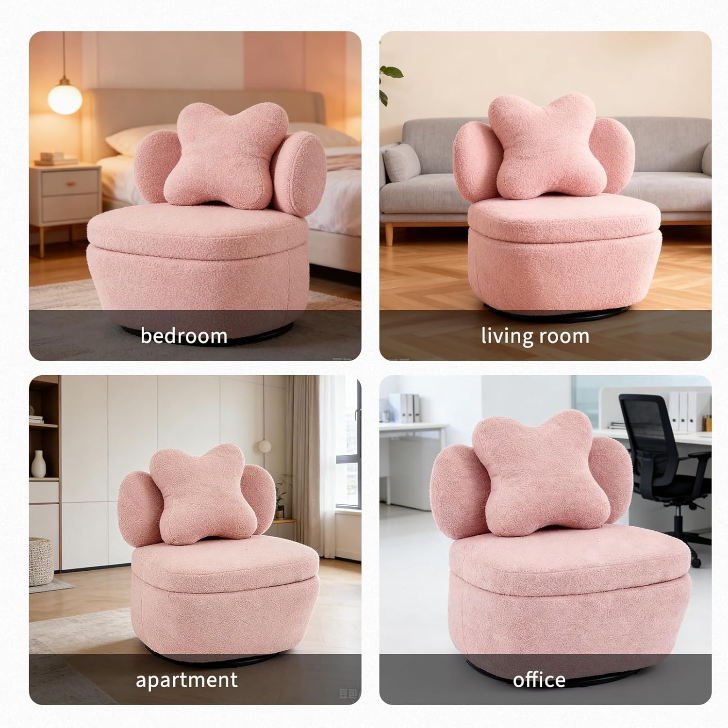 Teddy Velvet Swivel Accent Chair with Storage, 360° Rotating Ergonomic Armchair, Scratch-Resistant Upholstered Sofa Chair for Living Room, Bedroom, Nursery, Apartment or Small Spaces, 300 lbs Capacity