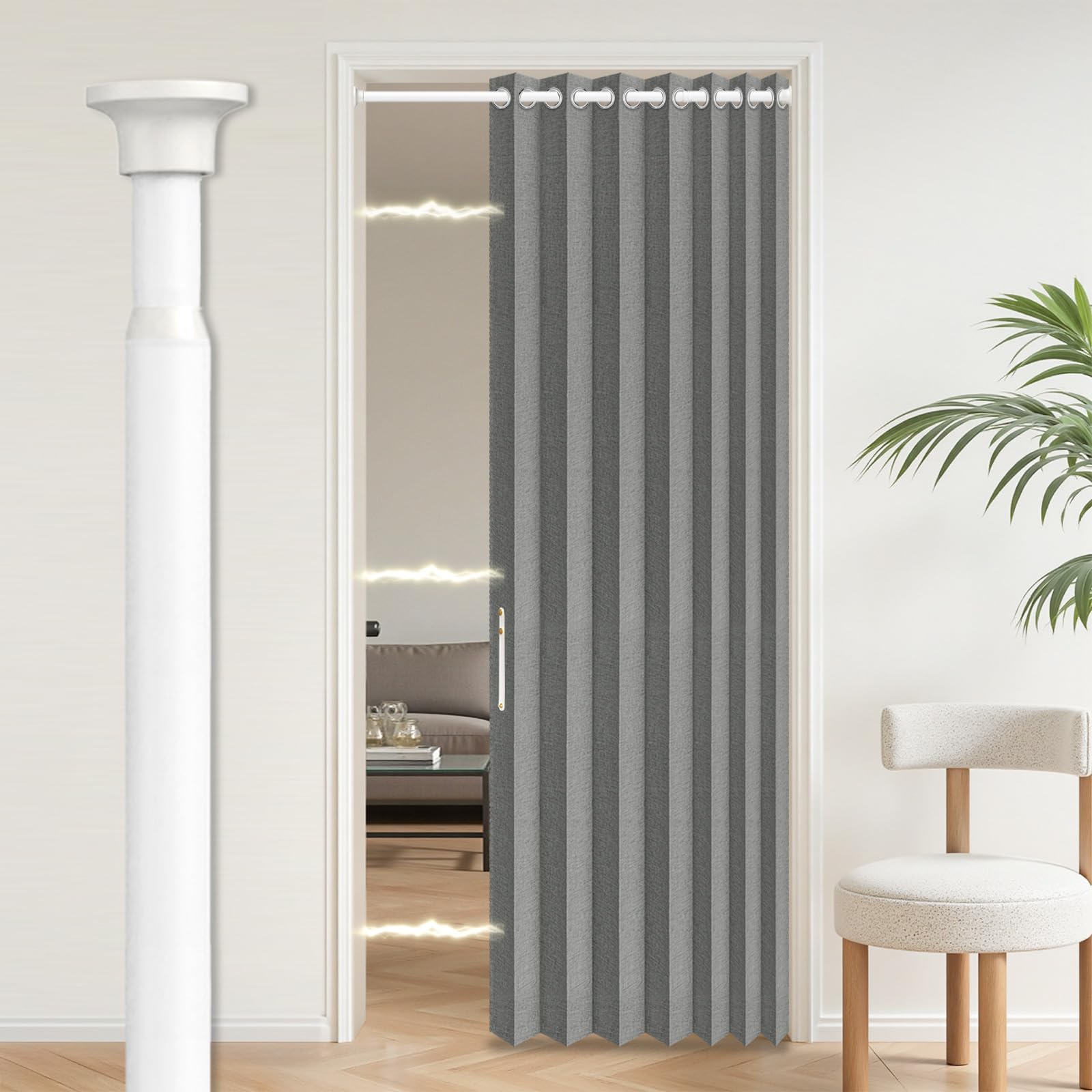 AJAZZ Blackout Sliding Door Curtains for Doorways with Curtain Rods Adjustable 28-39" Long, Accordion Magnetic Door Curtain for Bedroom Curtain Set, 1 Pack, W45 x L80 in, Dark Grey